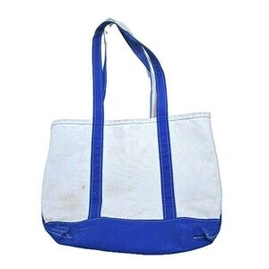 LL BEAN Boat Tote Blue Canvas Heavy Duty Distressed Shoulder Bag